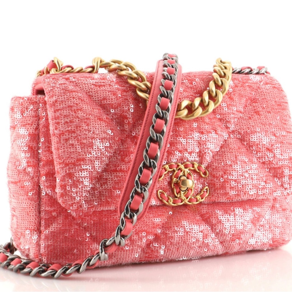 Chanel 19 bag sequins, medium, coral FULL Set from 2021 C RARE